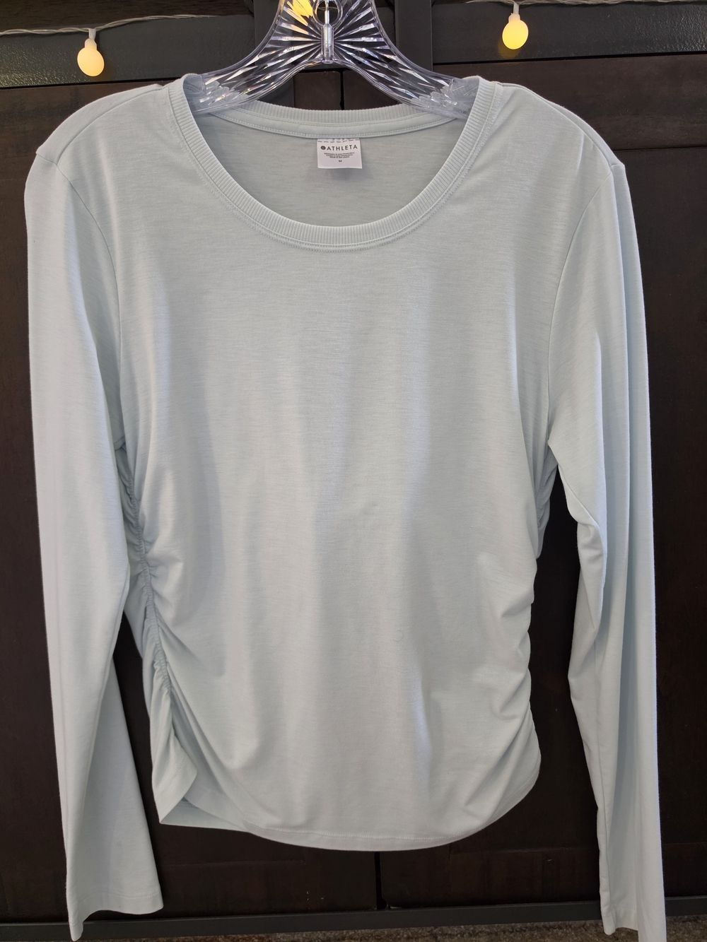 ✨ Athleta Light Blue Ruched Long Sleeve Performance Top Size Medium